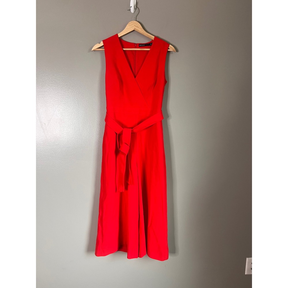 Karen Millen Red Sleeveless Wrap V-Neck Belted Wide Leg Jumpsuit Size US 4